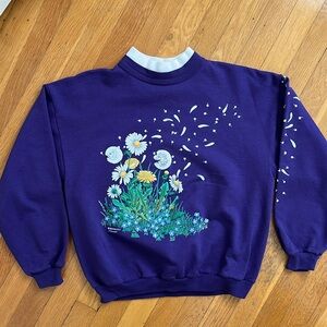 Vintage 90s Made in USA Purple Floral Print Sweatshirt Morning Sun Size Small